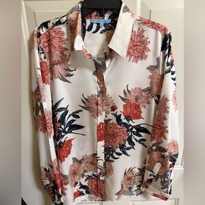 ANTONIO MELANI Cream Blouse with Coral and Black Floral Print